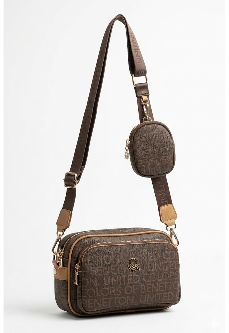 Geanta crossbody cu etui detasabil - Maro inchis/Maro camel