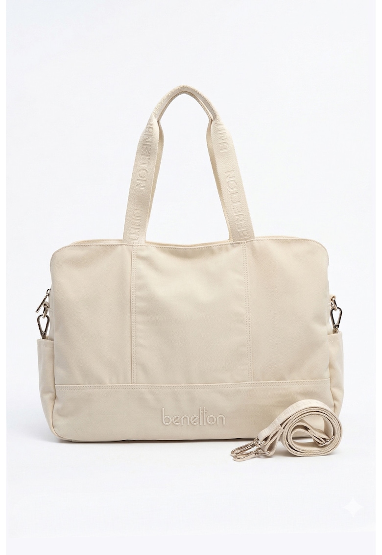 Geanta tote din amterial textil cu bareta detasabila - Bej deschis
