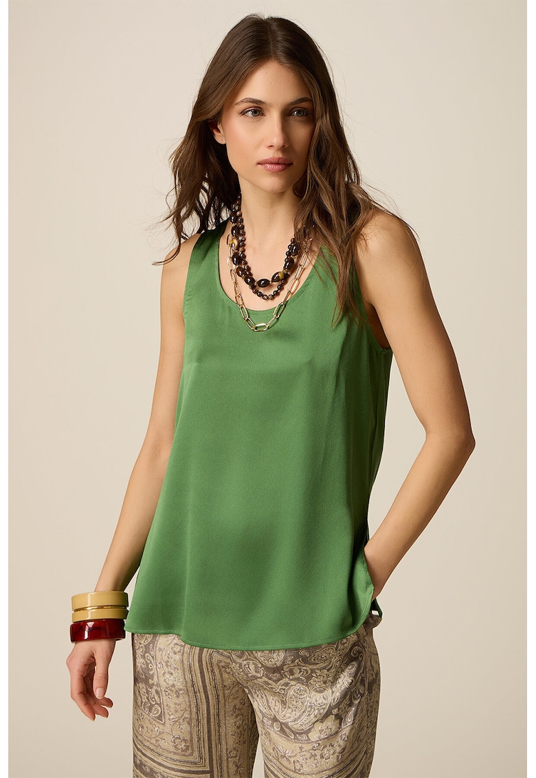 Bluza lejera cu decolteu rotund si model uni - Verde
