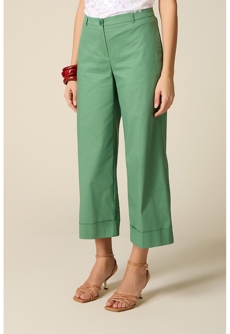 Pantaloni crop din amestec de bumbac - Verde