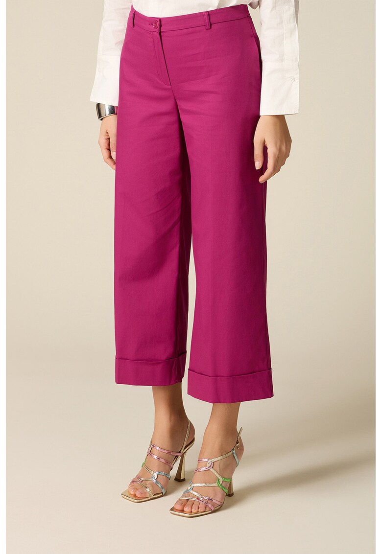 Pantaloni crop din amestec de bumbac - Roz zmeuriu