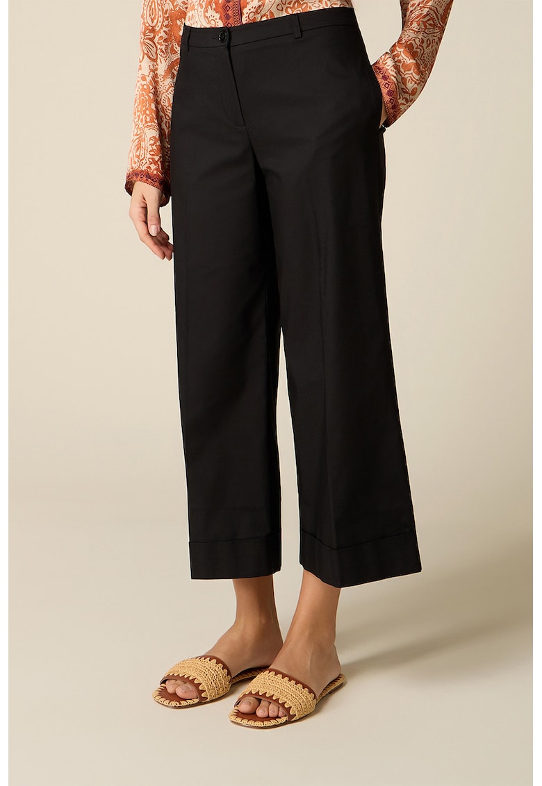 Pantaloni crop din amestec de bumbac - Negru