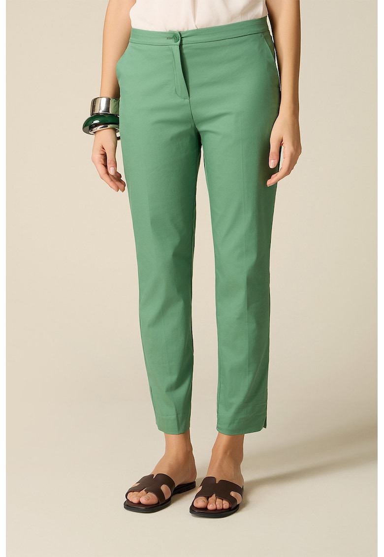 Pantaloni crop din amestec de bumbac cu croiala conica - Verde deschis