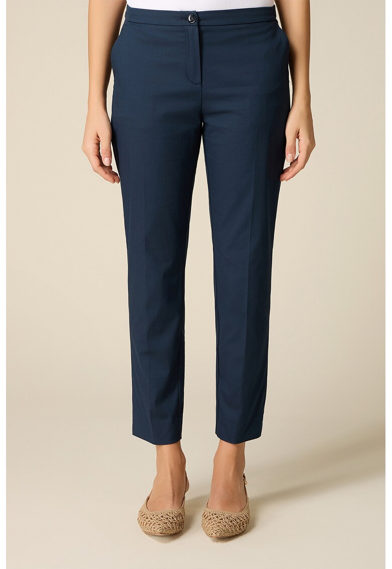 Pantaloni crop din amestec de bumbac cu croiala conica - Bleumarin