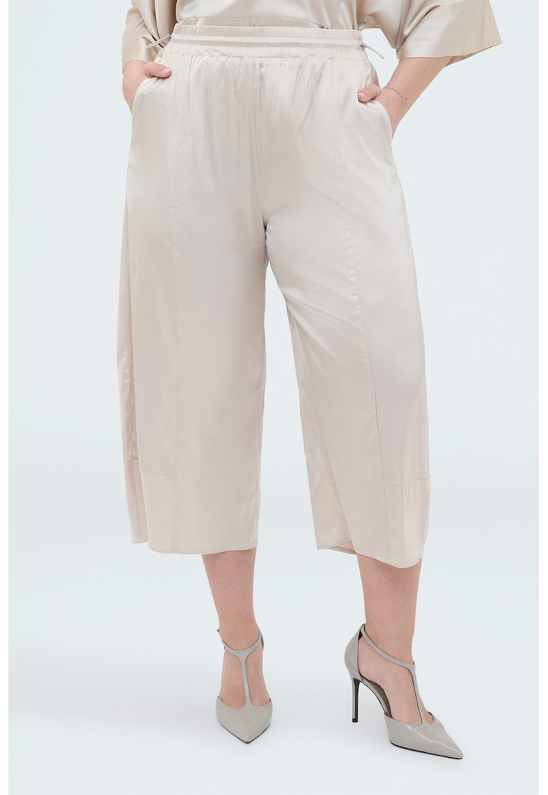 Pantaloni crop cu croiala dreapta - Alb fildes