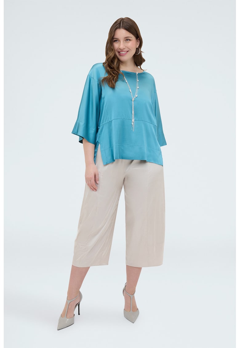 Bluza din satin cu maneci 3/4 - Turcoaz