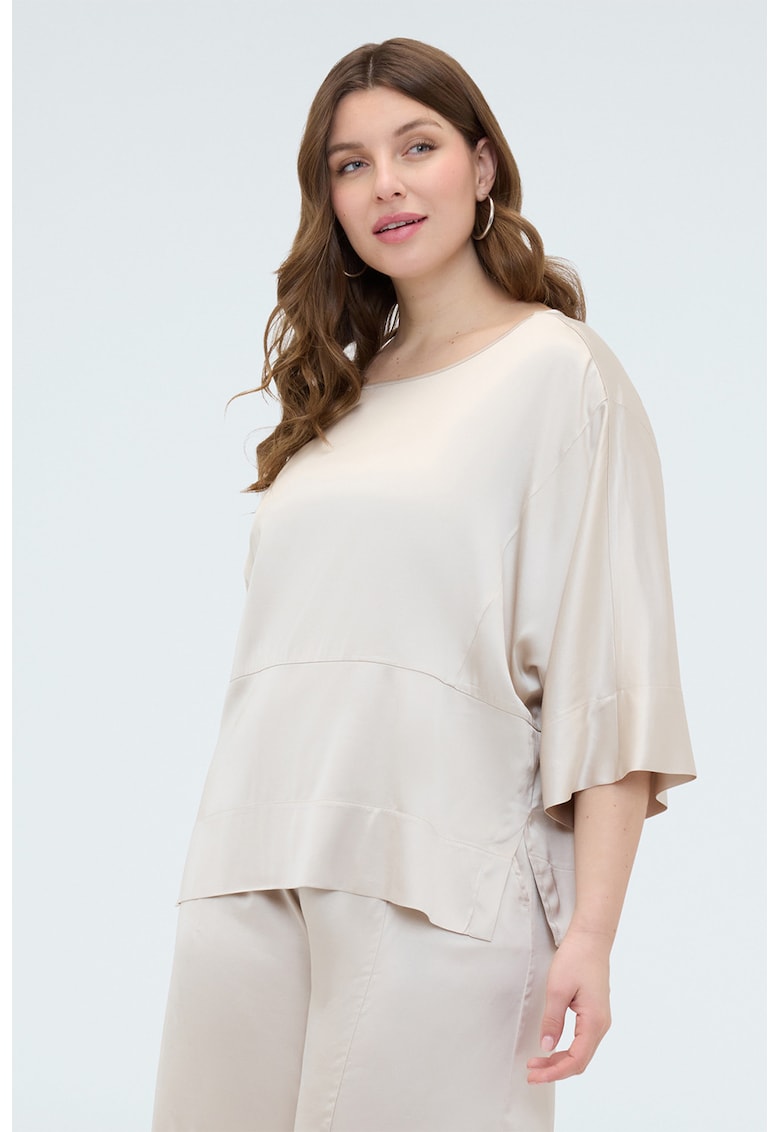 Bluza din satin cu maneci 3/4 - Alb fildes