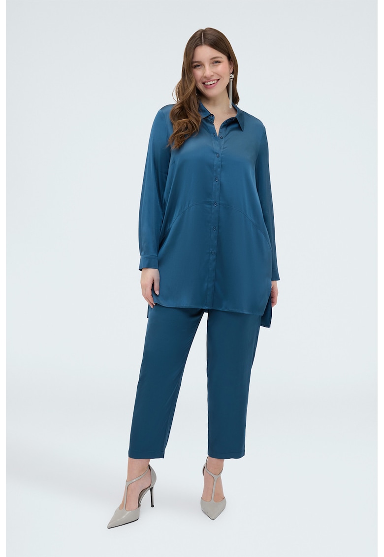 Camasa lunga cu aspect de satin - Albastru inchis