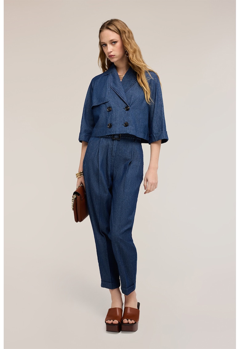 Sacou de denim cu doua randuri de nasturi - Bleumarin