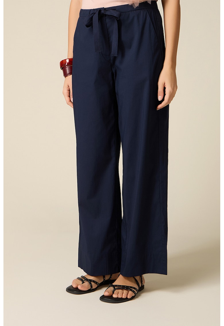 Pantaloni cu croiala ampla si snur - Bleumarin