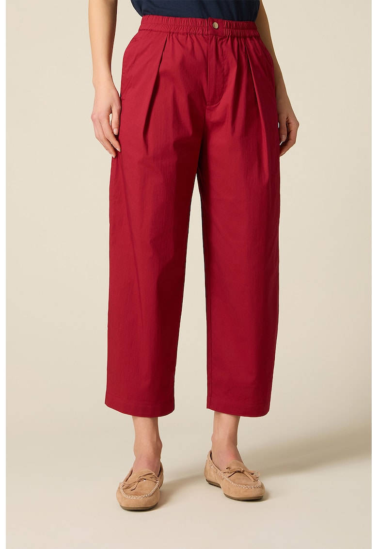 Pantaloni crop relaxed fit cu talie elastica - Rosu inchis