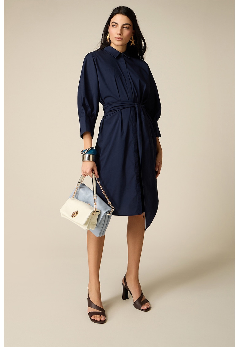 Rochie-camasa cu cordon in talie - Bleumarin