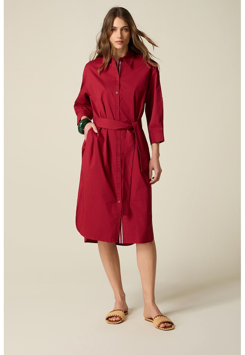 Rochie-camasa cu buzunare laterale - Rosu inchis