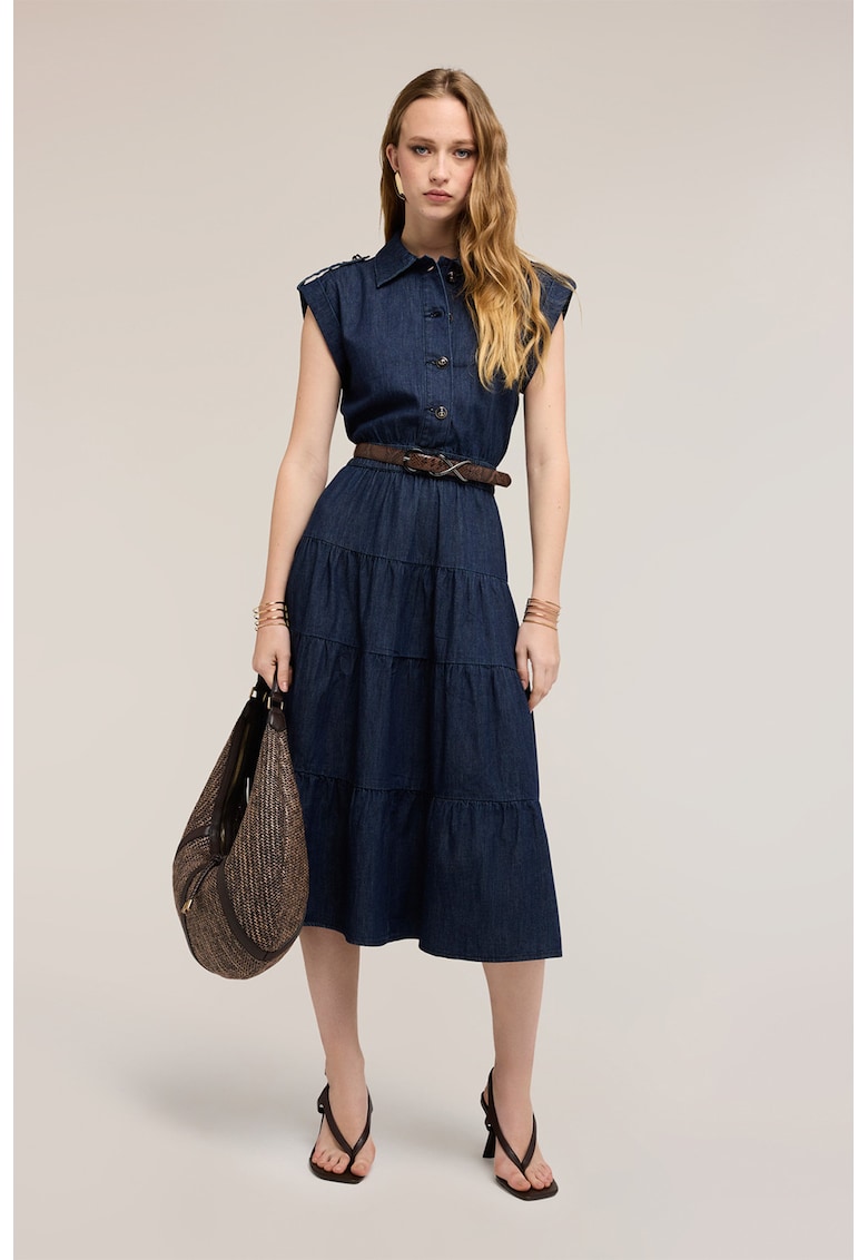 Rochie evazata din denim - Bleumarin