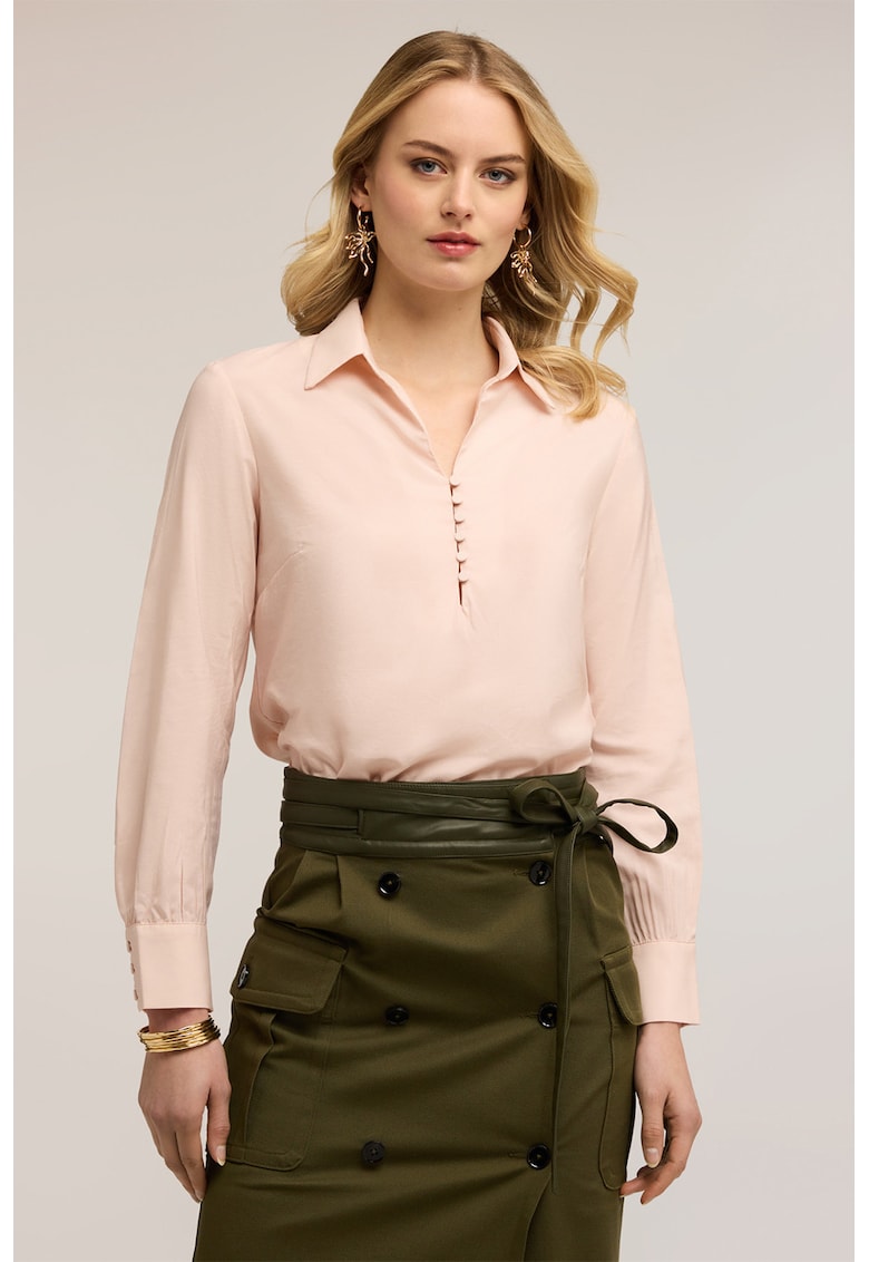 Bluza cu fenta cu nasturi - Roz prafuit