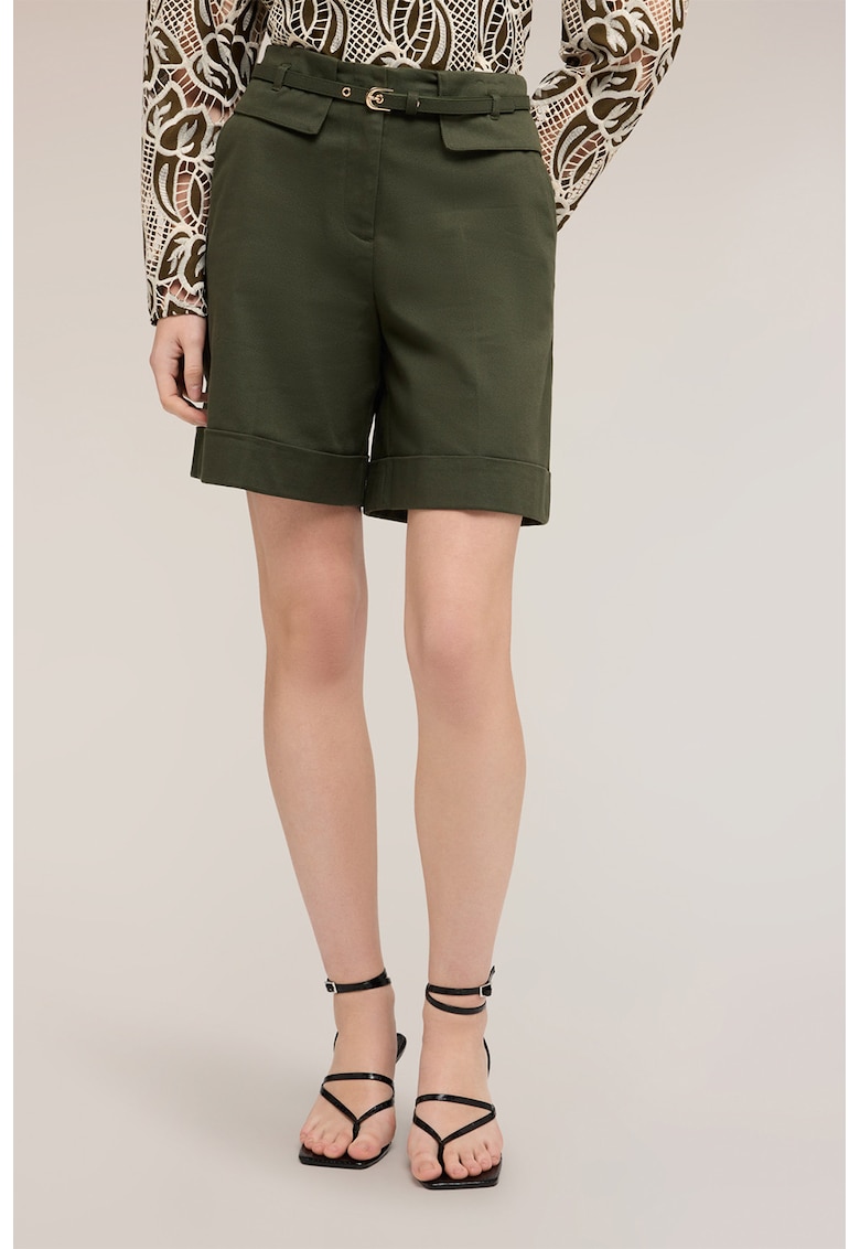 Pantaloni scurti cu croiala ampla si curele asortate - Verde inchis