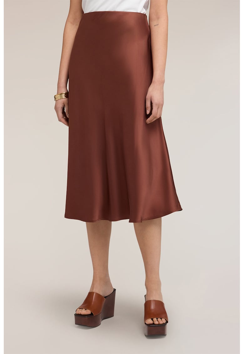 Fusta midi din satin - Maro deschis