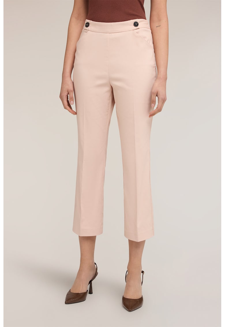 Pantaloni capri kick-flare cu pense - Roz pal