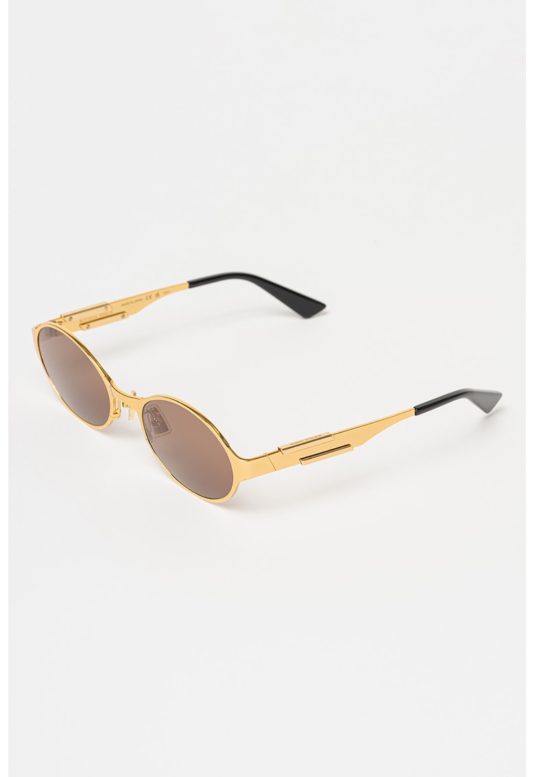 Ochelari de soare ovali cu rama metalica si model unisex - Auriu/Negru