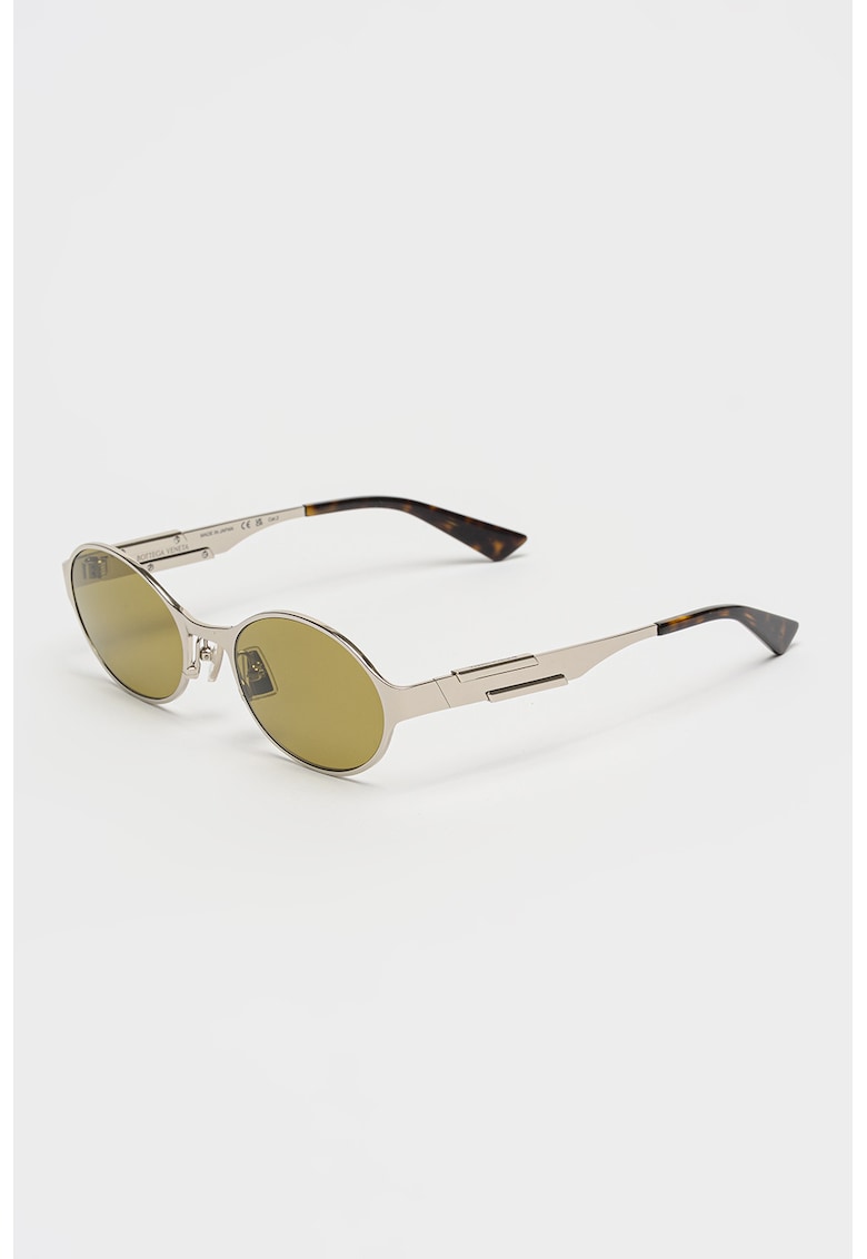 Ochelari de soare ovali cu rama metalica si model unisex - Maro inchis/Argintiu