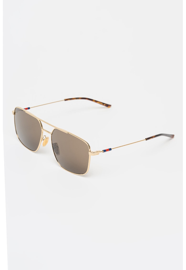 Ochelari de soare cu rama metalica - Auriu/Maro cognac