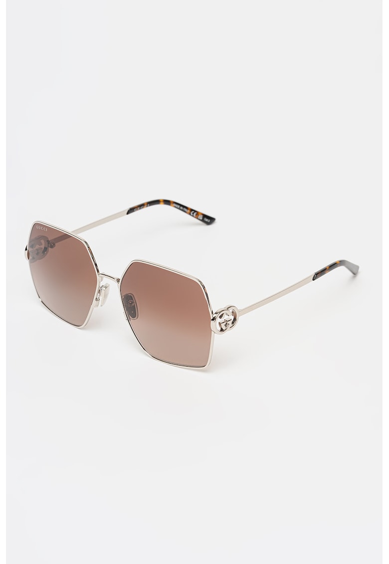 Ochelari de soare hexagonali cu lentile degrade - Maro cognac/Argintiu