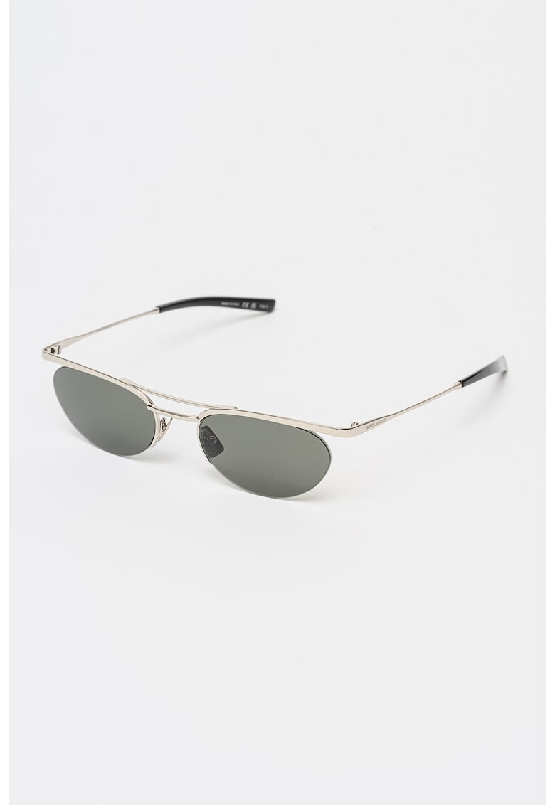 Ochelari de soare ovali cu rama metalica si model unisex - Negru/Argintiu