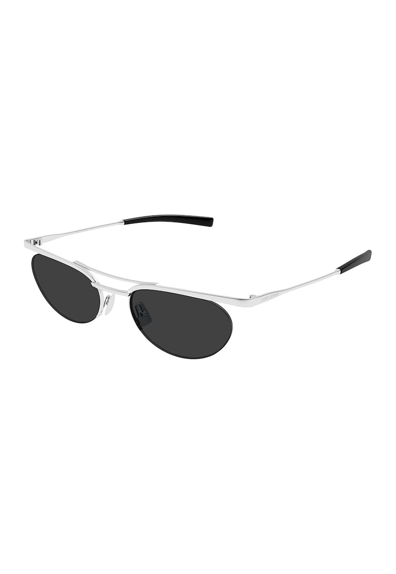 Ochelari de soare ovali cu rama metalica si model unisex - Negru/Argintiu