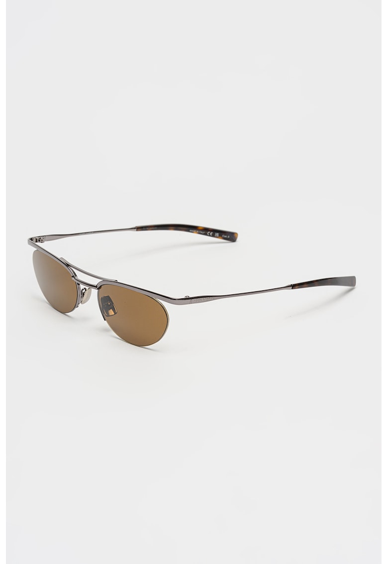 Ochelari de soare ovali cu rama metalica si model unisex - Argintiu inchis