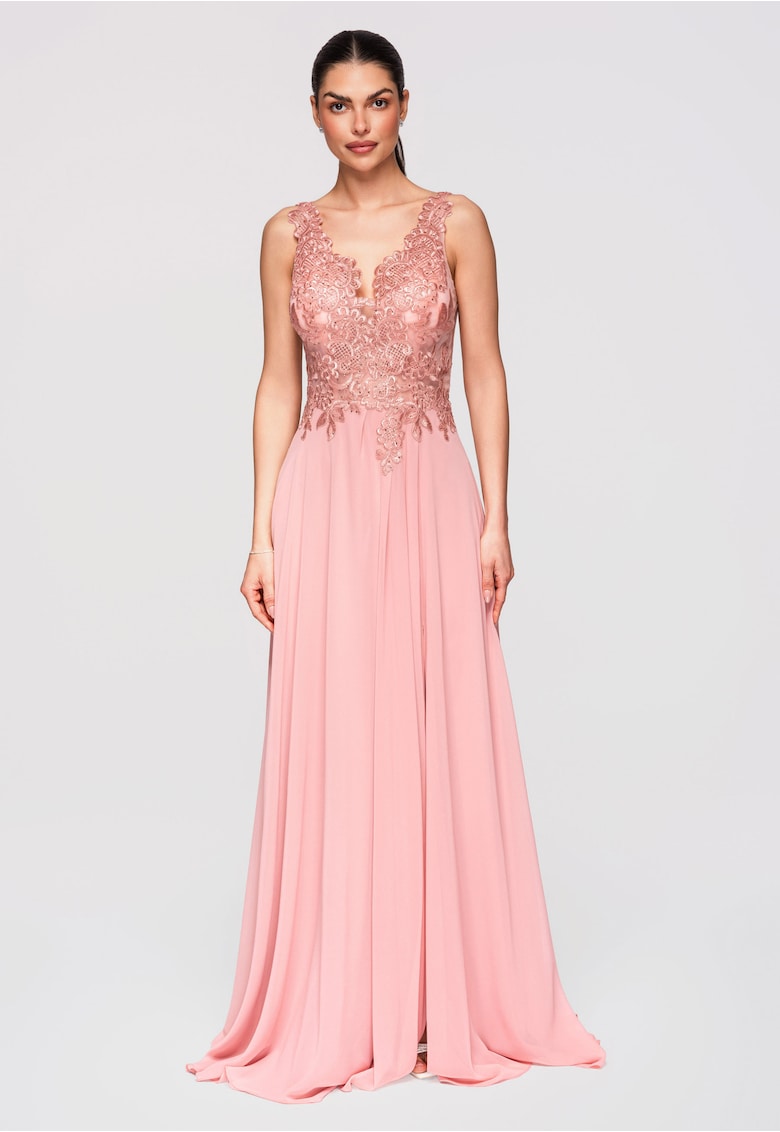 Rochie Maxi de Seara Eleganta cu Dantela si Croiala Ampla - Coral
