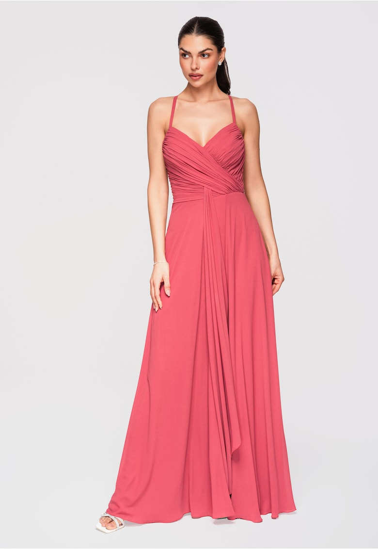 LARICA Rochie Maxi Eleganta - Croi Amplu - Decolteu Petrecut - Ideala pentru Evenimente Speciale - Coral