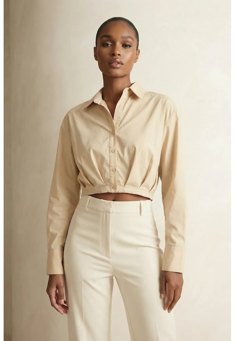 Camasi dama - camasa casual cu nasturi - bej natural - 100% bumbac