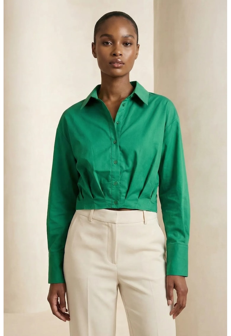 Camasa dama - camasa scurta casual cu nasturi - verde pin - bumbac