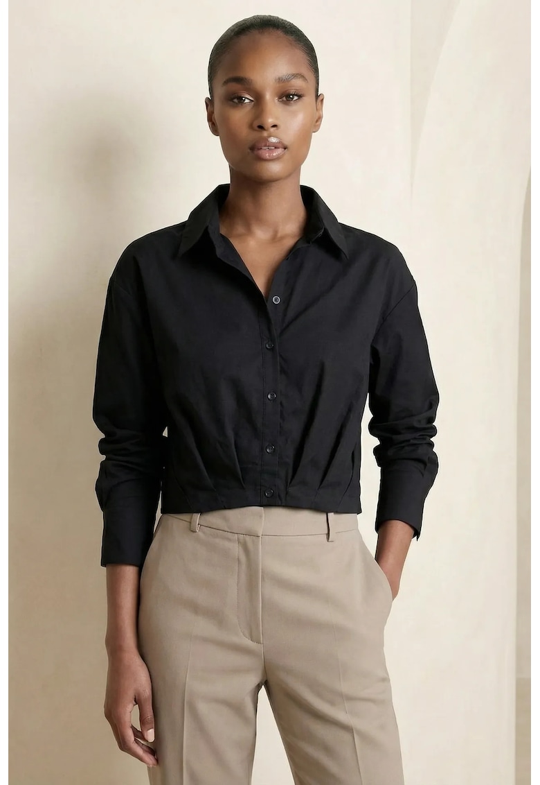 Camasi dama - camasa scurta casual - negru - 100% bumbac - maneca lunga