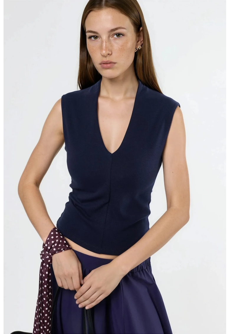 Top dama - Bleumarin - Textil - Decolteu in V
