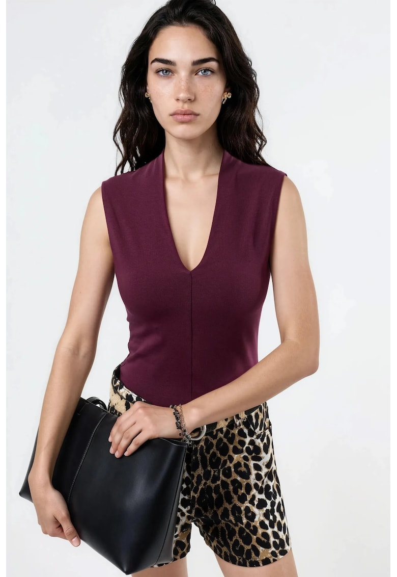 Top dama - Bordeaux - Textil - Decolteu in V