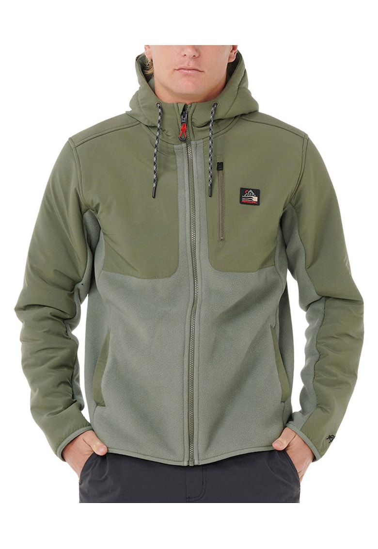 Jacheta fleece cu fermoar si gluga
