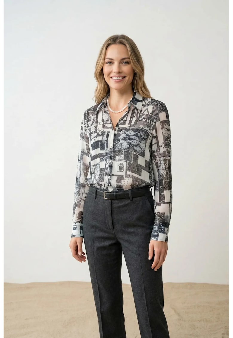 camasa cu nasturi - geometric - negru - poliester - Negru