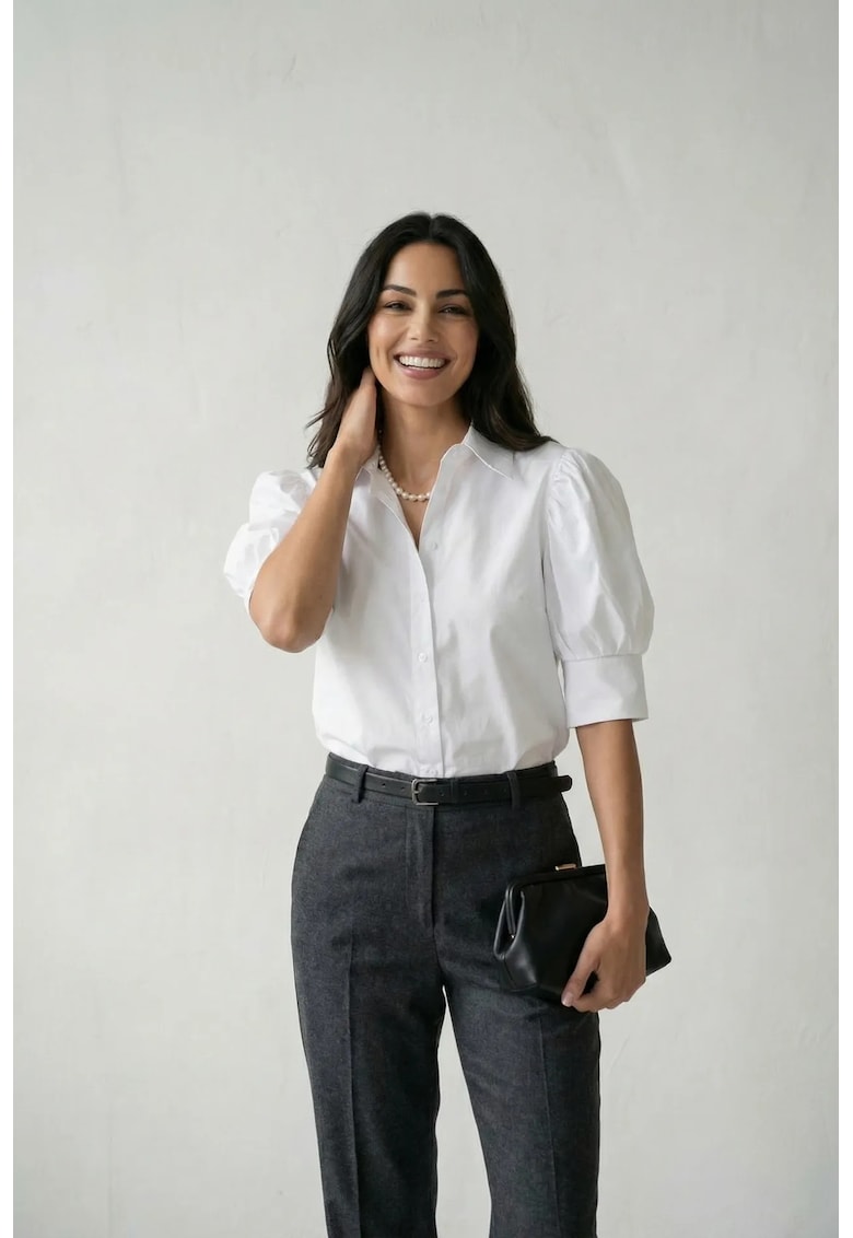 Camasi dama - camasa poplin - alb - poliester-viscoza-elastan