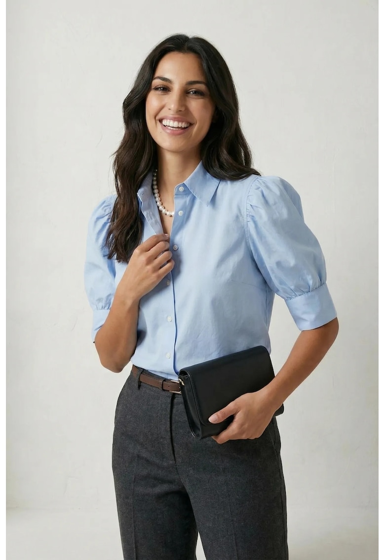 Camasa dama - camasa poplin cu nasturi - Oxford Blue - 62% poliester - 35% viscoza - 3% elastan