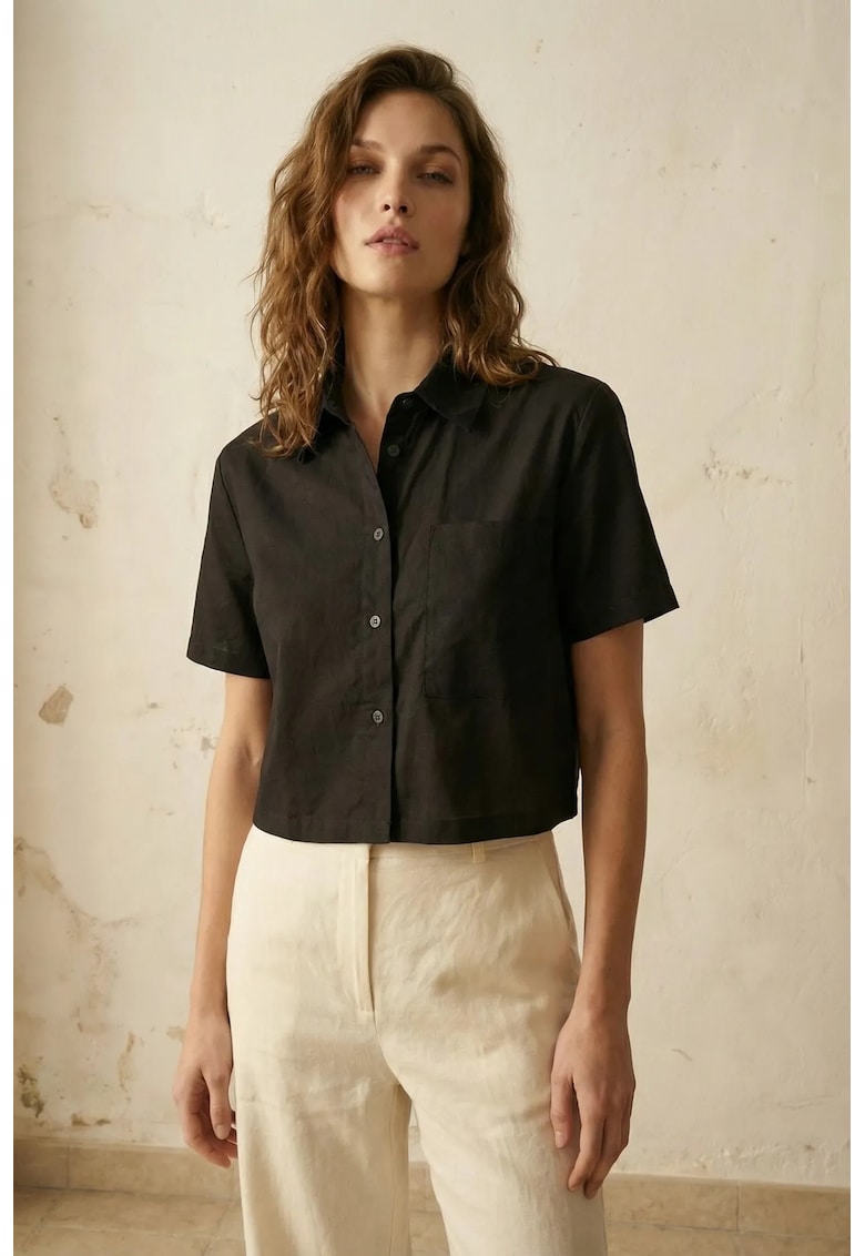 Camasi dama - camasa scurta - negru - 100% bumbac - cu buzunar