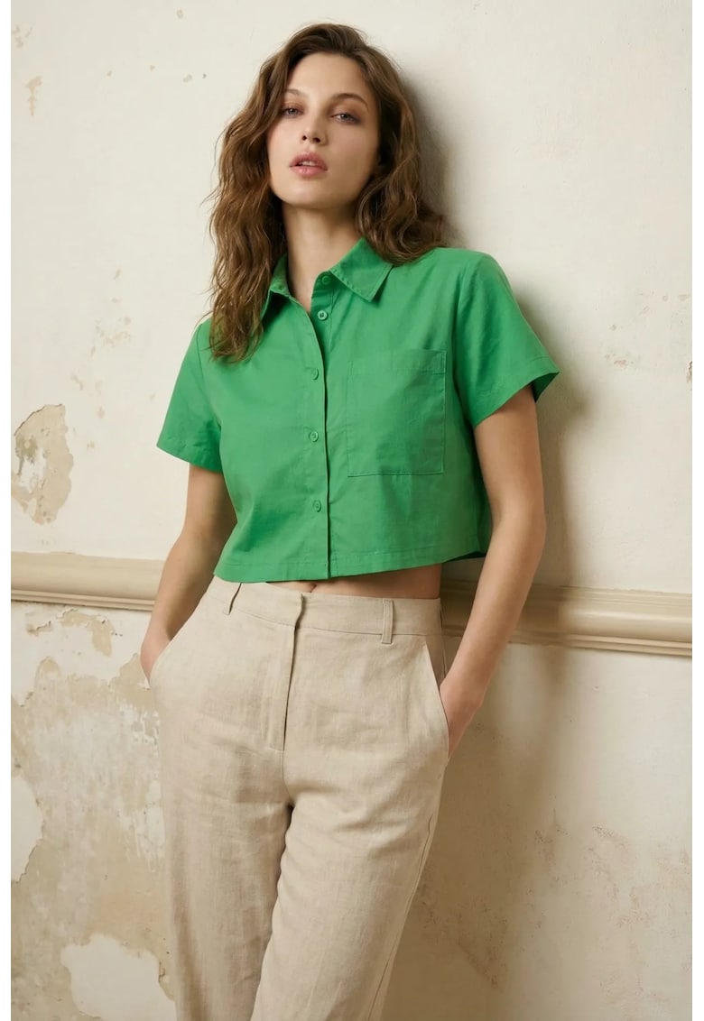 Camasi dama - camasa scurta - verde - 100% bumbac - cu buzunar