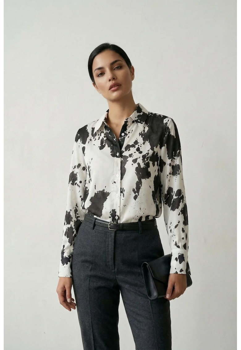 Camasi dama - camasa cu imprimeu abstract - negru - 100% poliester - maneca lunga