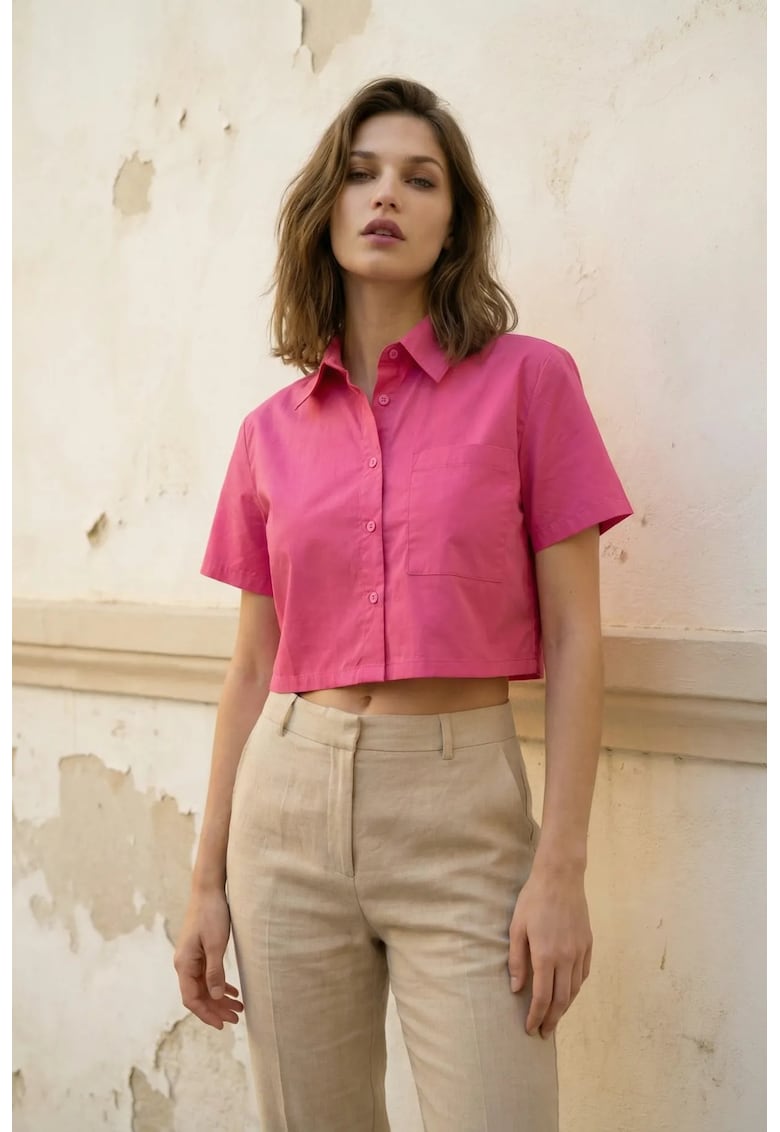 Camasi dama - camasa scurta - roz magenta - 100% bumbac - cu buzunar