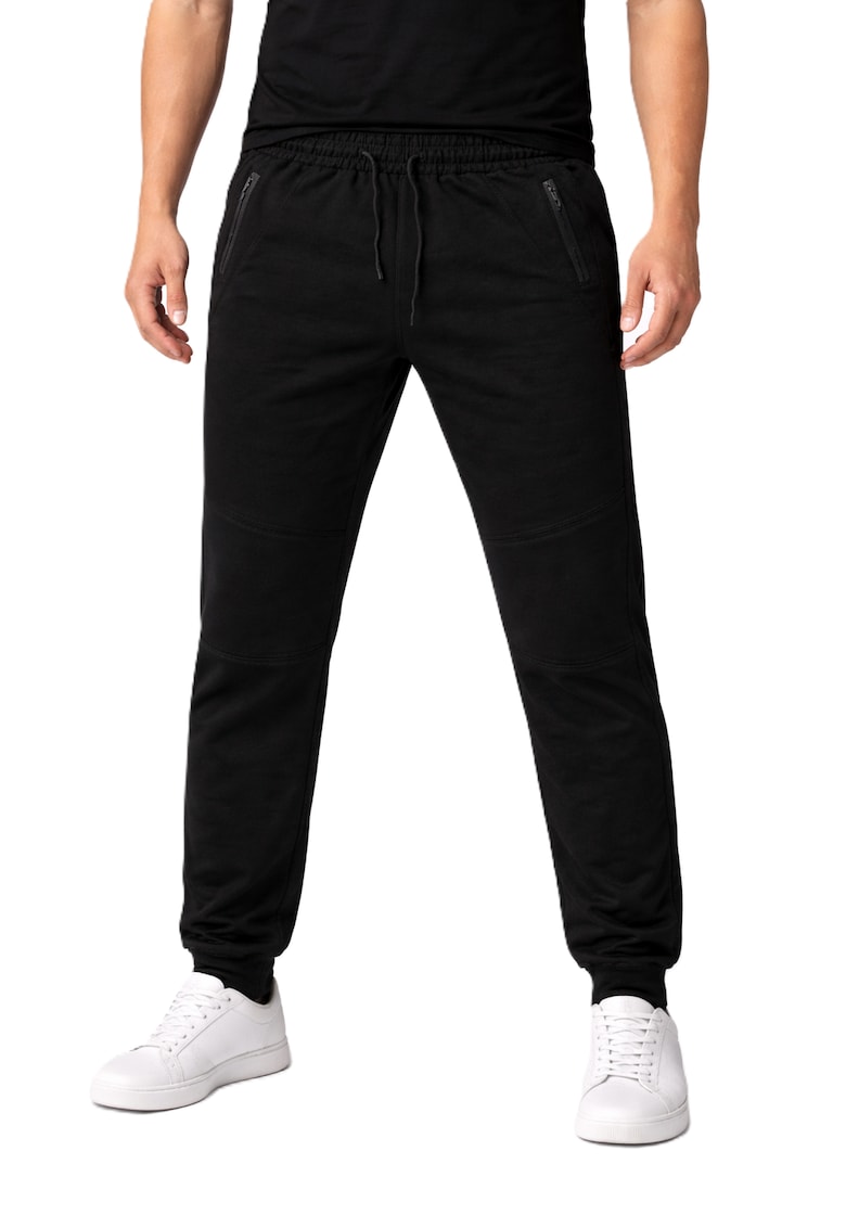 Pantaloni de trening cu buzunare cu fermoar - Negru