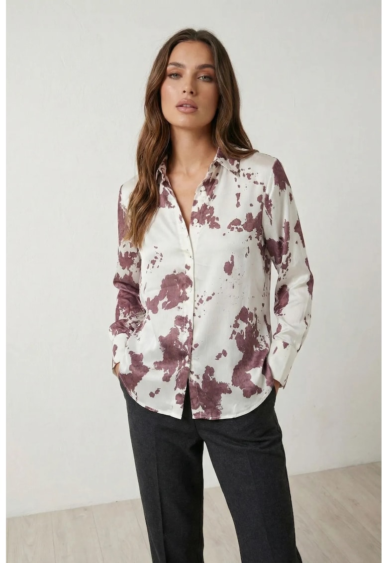 Camasi dama - camasa cu imprimeu abstract - rosu burgundy - maneca lunga - 100% poliester