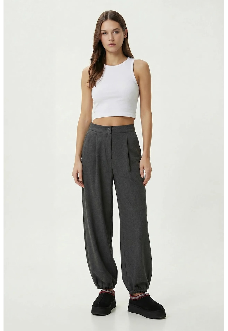 Pantaloni - Happiness Istanbul - Gri - Talie inalta