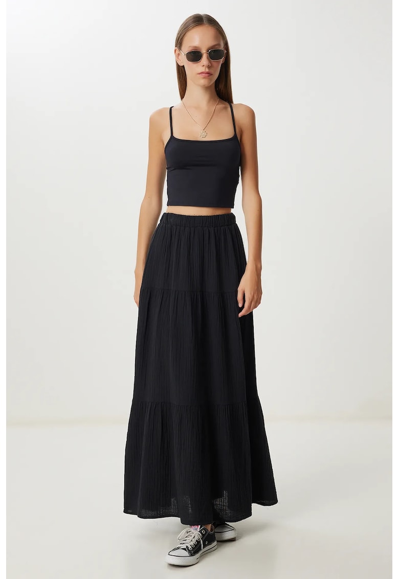 Fusta maxi Happiness Istanbul - talie inalta - neagra - bumbac