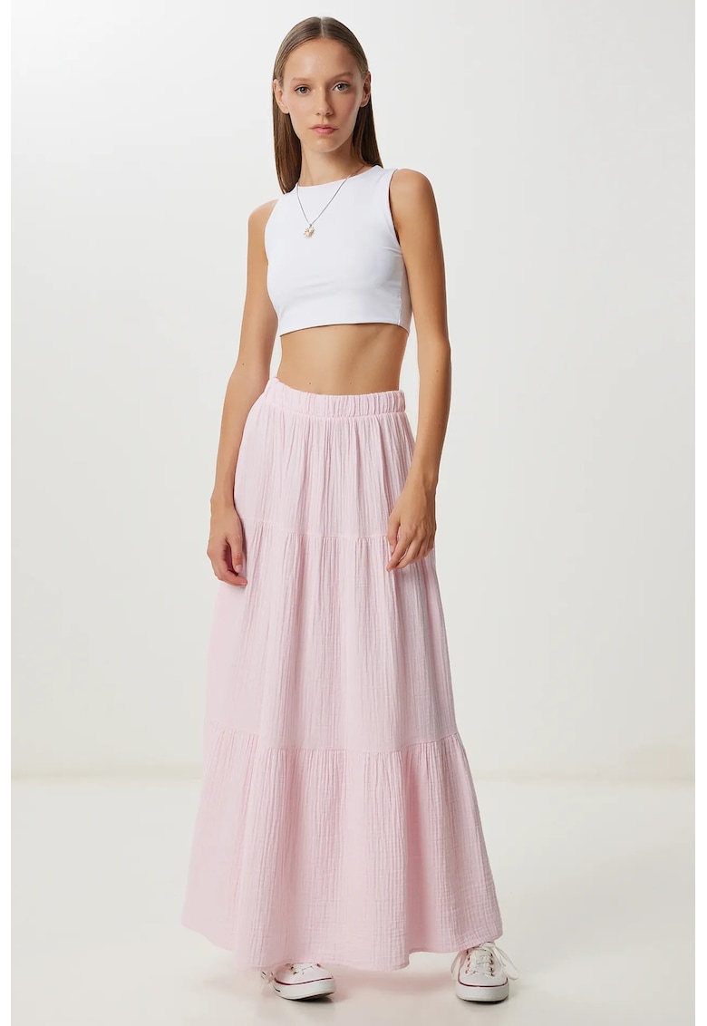 Fusta maxi - Happiness Istanbul - talie inalta - roz - bumbac
