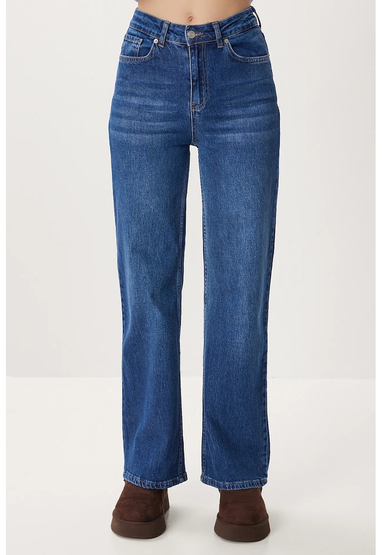 Blugi dama - Happiness Istanbul - denim - talie inalta - croiala larga - bleumarin - 100% bumbac